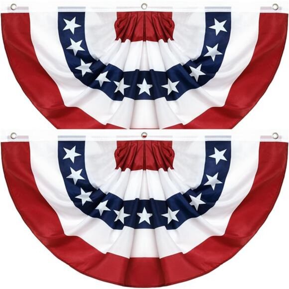 2Pack 3x6 Ft American Pleated Fan Flag, American Flag Bunting for Outdoor, US - Picture 1 of 7